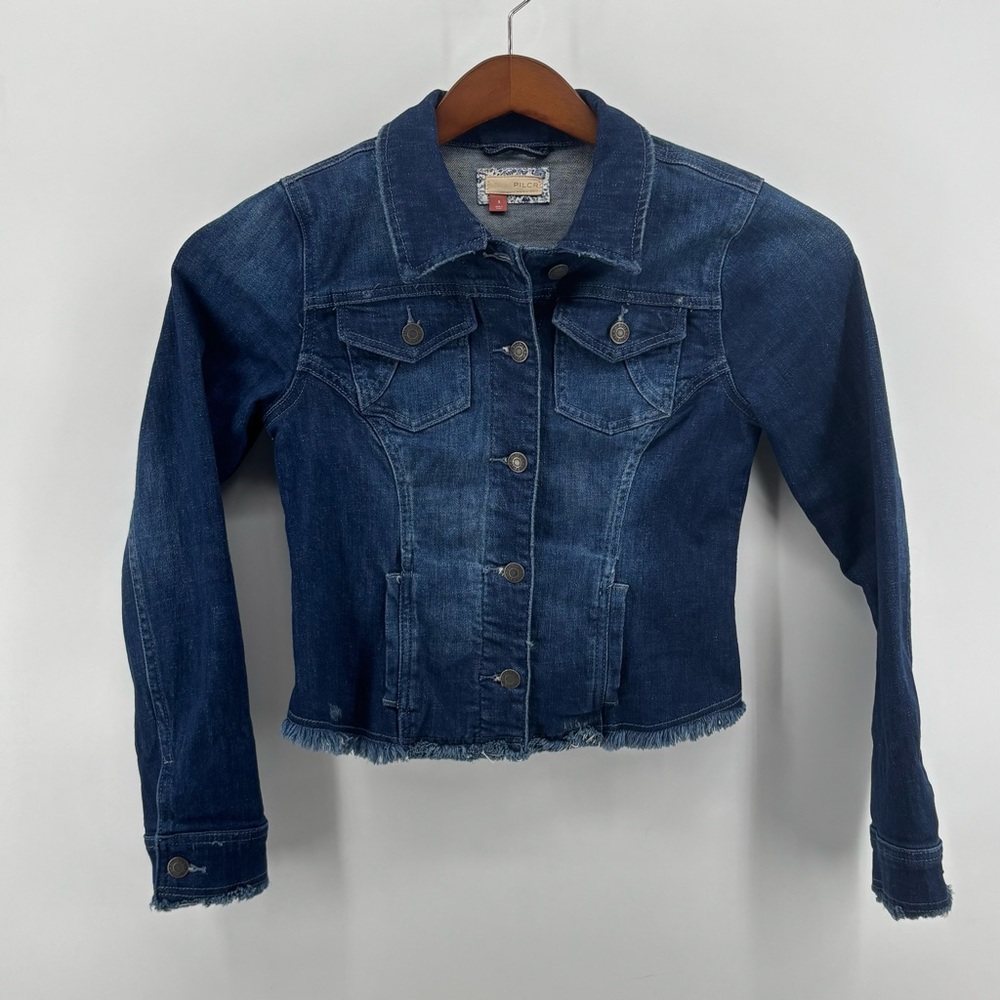 Pilcro Womens Dark Wash Blue Denim Frayed Jean‎ Jacket Size Sm
